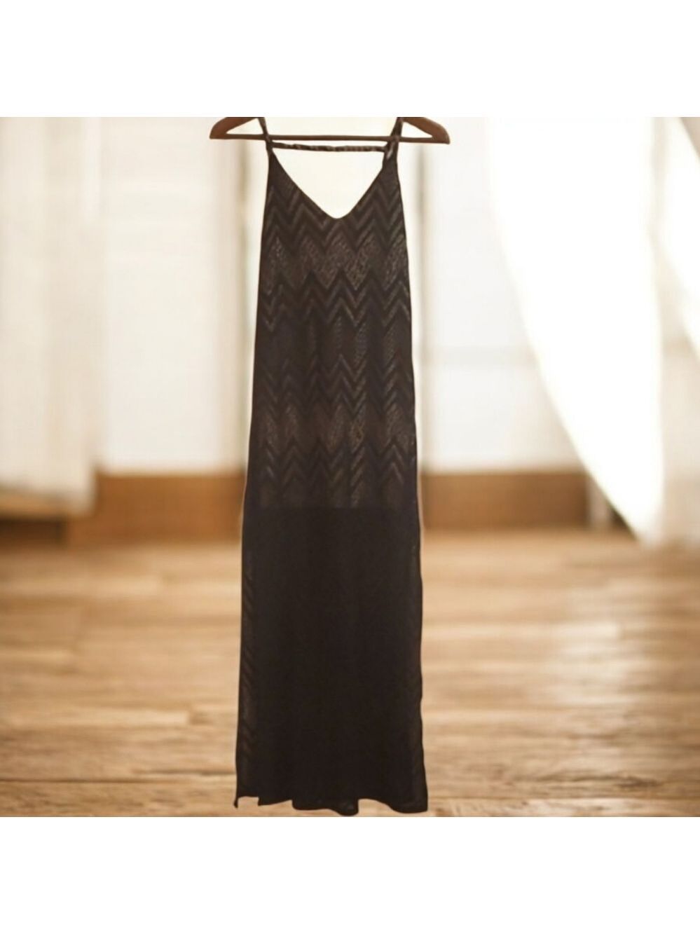 Audrey Dress Women's Size Medium Black Beige Chevron Maxi Dress